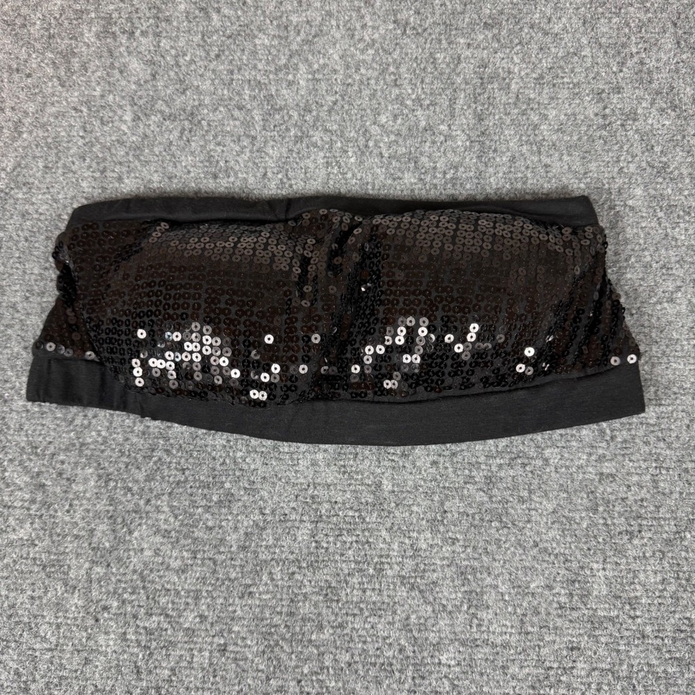 Almost Famous Black Sequin Tube Top Bandeau Strapless Party Crop Top Medium